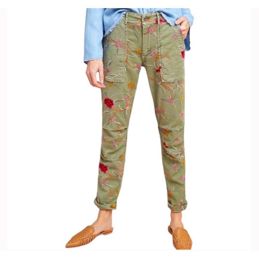 Anthropologie The Wandered Floral Embroidered Pants Sz 28P